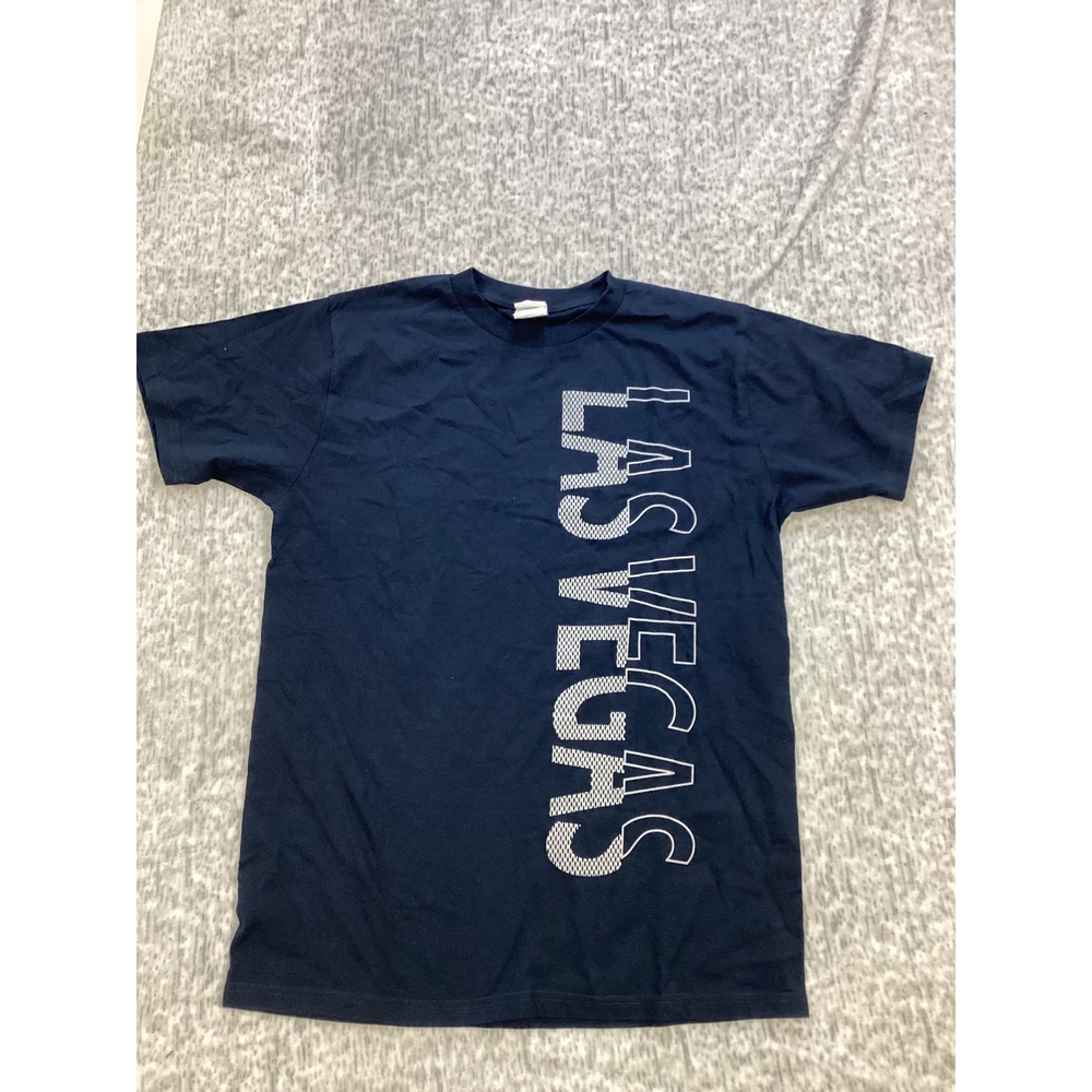 Las Vegas Vertical Graphic Print Navy Blue Short Sleeve T-Shirt Mens Medium‎